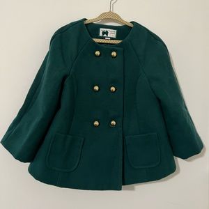 Janie and jack wool coat 5T girl brass button woodland weekend green coat